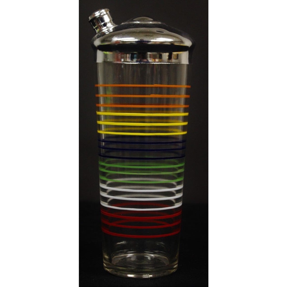 Multi-Color Stripe 1940s Cocktail Glass Shaker 9 5/8"H x 3 1/2"D
